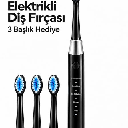 Siyah Elektrikli Diş Fırçası 3 Yedek Başlık Hediyeli