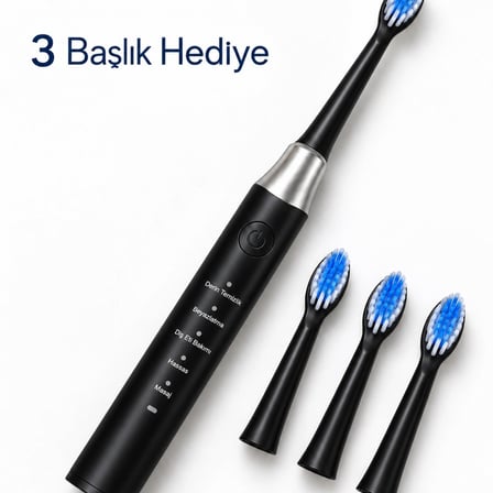 Siyah Elektrikli Diş Fırçası 3 Yedek Başlık Hediyeli