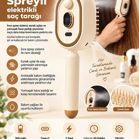 Elektrikli Spreyli Saç Tarağı 300 Mah Type‑c Şarjlı İnce Spreyli Antistatik Bakım Fırçası Krem