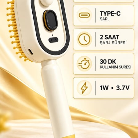 Elektrikli Spreyli Saç Tarağı 300 Mah Type‑c Şarjlı İnce Spreyli Antistatik Bakım Fırçası Krem