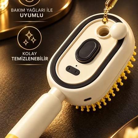 Elektrikli Spreyli Saç Tarağı 300 Mah Type‑c Şarjlı İnce Spreyli Antistatik Bakım Fırçası Krem
