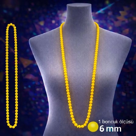 Neon Sarı Boncuk Kolye 80 Cm – Retro 80’ler 90’lar Parti Aksesuarı