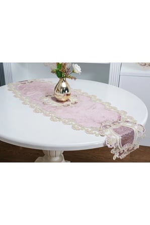 Aydan Aplikeli Güpürlü Kadife Pudra Salon Takımı 5 Parça  467