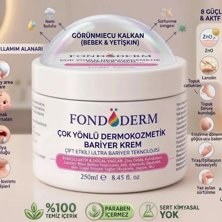 Fondöderm Dermokozmetik Bariyer Krem | Bebek Pişik Kremi Ve Yoğun Onarıcı Nemlendirici Doğal Yağlar İçeren Çok Amaçlı Cilt Bakım Kremi