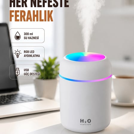 Abs Gövdeli 300ml Usb Nemlendirici – Beyaz, Gri, Pembe Renk