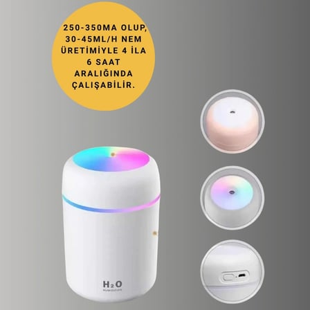 Abs Gövdeli 300ml Usb Nemlendirici – Beyaz, Gri, Pembe Renk