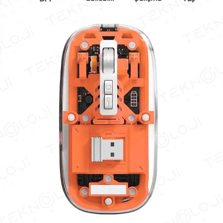 Bluetooth Usb Çift Modlu Sessiz Mouse, Şeffaf Mıknatıslı Kapaklı, Type-c Şarjlı, Dpı Ayarlı, Kablosuz 10m Çekim Mesafeli, Masaüstü Kısayol Tuşlu, Taşınabilir Şarjlı Mouse Turuncu