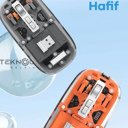 Bluetooth Usb Çift Modlu Sessiz Mouse, Şeffaf Mıknatıslı Kapaklı, Type-c Şarjlı, Dpı Ayarlı, Kablosuz 10m Çekim Mesafeli, Masaüstü Kısayol Tuşlu, Taşınabilir Şarjlı Mouse Turuncu