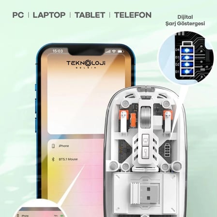 Bluetooth Usb Çift Modlu Sessiz Mouse, Şeffaf Mıknatıslı Kapaklı, Type-c Şarjlı, Dpı Ayarlı, Kablosuz 10m Çekim Mesafeli, Masaüstü Kısayol Tuşlu, Taşınabilir Şarjlı Mouse Turuncu