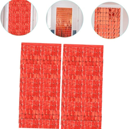Ekstra Metalize Kırmızı Renk Disko Dikdörtgen Kesim Kapı Perdesi Dekorasyon 1x2 Metre