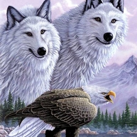3 Boyutlu Resim  Kartallı Kurt Resmi Tablosu 40x60 Cm