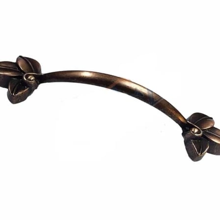 Dekoratif Zamak Yaprak Kulp - 96mm, Eskitme, 1 Adet