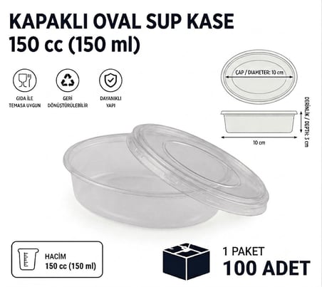 KAPAKLI Oval Sup Kase 150 cc - 100 adet