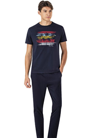 Erkek Yuvarlak Yaka %100 Pamuk Penye Pijama Takım