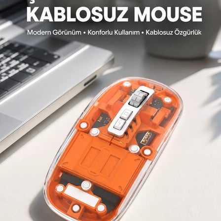 Mouse Fare Kablosuz Mouse Fare Şarjlı Bluetooth Sessiz 5 Tuşlu Şeffaf