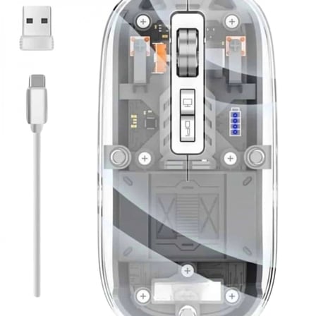 Mouse Fare Kablosuz Mouse Fare Şarjlı Bluetooth Sessiz 5 Tuşlu Şeffaf