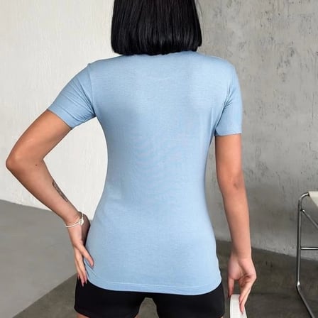 Rahat Ve Şık Kısa Kollu Bisiklet Yaka Likralı Viskon Penye Body Bebe Mavisi