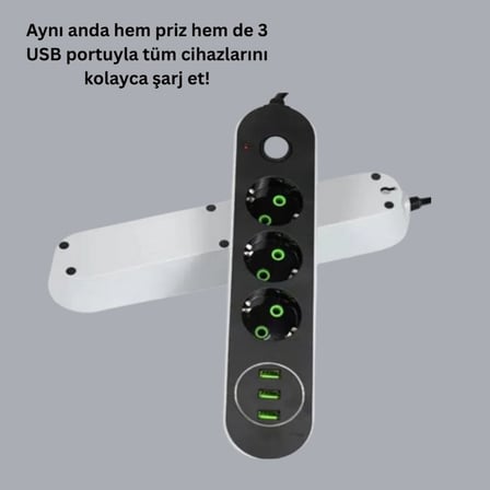 3 Usb Portlu Üçlü Priz Cxe103