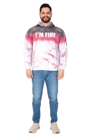 Erkek Rahat Kalıp Streetwear Renk Geçişli "I'M FINE" Baskılı Kapüşonlu Hoodie