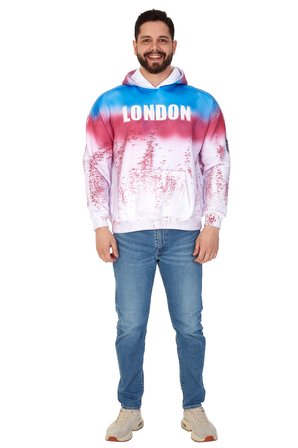 Erkek "SPLASH LONDON" Baskılı Kapüşonlu Hoodie  %100 Pamuklu Uzun Kollu