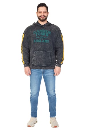 Erkek "TWO LINE CAMDEN" Baskılı Kapüşonlu Hoodie  %100 Pamuklu Uzun Kollu