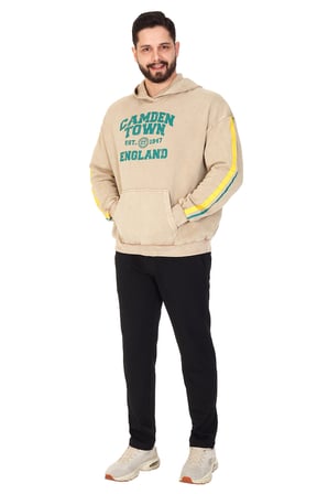 Erkek "TWO LINE CAMDEN" Baskılı Kapüşonlu Hoodie  %100 Pamuklu Uzun Kollu