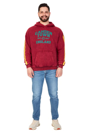Erkek "TWO LINE CAMDEN" Baskılı Kapüşonlu Hoodie  %100 Pamuklu Uzun Kollu