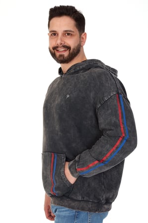 Erkek "PONDER LINE" Baskılı Kapüşonlu Hoodie  %100 Pamuklu Uzun Kollu