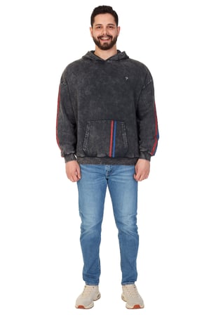 Erkek "PONDER LINE" Baskılı Kapüşonlu Hoodie  %100 Pamuklu Uzun Kollu
