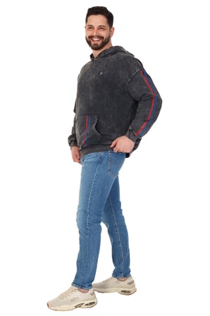 Erkek "PONDER LINE" Baskılı Kapüşonlu Hoodie  %100 Pamuklu Uzun Kollu