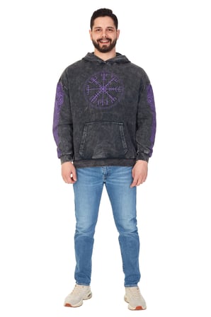 Erkek "SHOULDER VIKING" Baskılı Kapüşonlu Hoodie  %100 Pamuklu Uzun Kollu