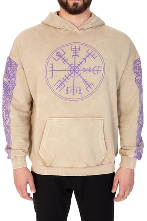 Erkek "SHOULDER VIKING" Baskılı Kapüşonlu Hoodie  %100 Pamuklu Uzun Kollu