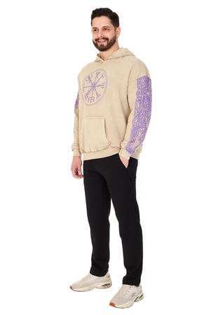 Erkek "SHOULDER VIKING" Baskılı Kapüşonlu Hoodie  %100 Pamuklu Uzun Kollu