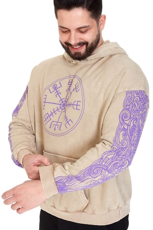 Erkek "SHOULDER VIKING" Baskılı Kapüşonlu Hoodie  %100 Pamuklu Uzun Kollu