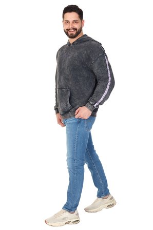 Erkek "WHAT??" Baskılı Kapüşonlu Hoodie  %100 Pamuklu Uzun Kollu