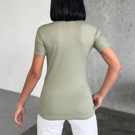 Rahat Ve Şık Kısa Kollu Bisiklet Yaka Likralı Viskon Penye Body Haki