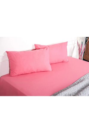 Flora %100 Pamuklu Pembe Çarşaf Yastık Takımı 3 Parça  673