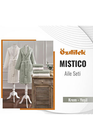 Özdilek Mistico Aile Bornoz Seti Krem-Yeşil