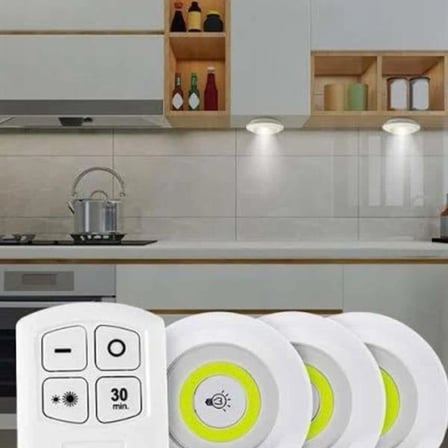 Yapışkanlı 3'lü Spot Led Işık Lamba Montajsız Pilli Uzaktan Kumandalı