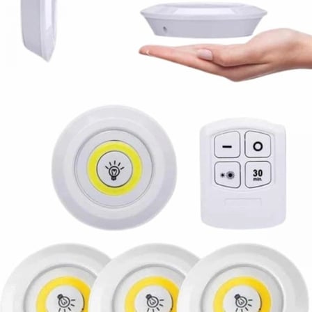 Yapışkanlı 3'lü Spot Led Işık Lamba Montajsız Pilli Uzaktan Kumandalı