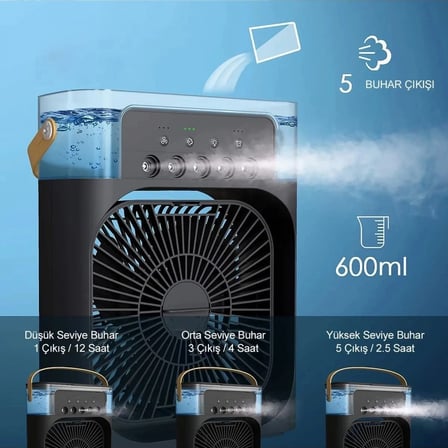 Taşınabilir Işıklı 5 Spreyli Vantilatör Buzlu Buharlı Vantilatör Mini Fan Nemlendirici