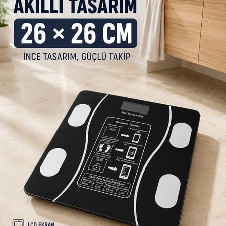180 Kg Akıllı Cam Tartı Bluetooth Vücut Yağ Kas Su Ve Bmı Ölçüm Destekli Baskül