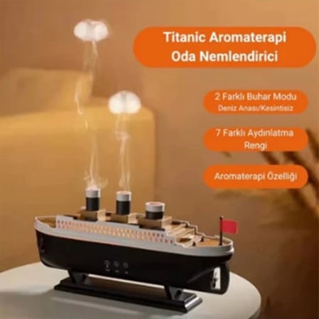Titanic Gemi Hava Nemlendirici Işıklı Fonksiyonlu Buhar Makinesi Kumandalı