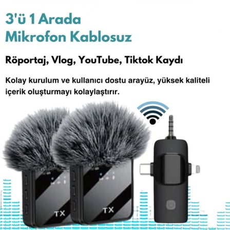 F11 Yüksek Kalite Profesyonel 3 In 1 Kablosuz Taşınabilir Yaka Mikrofonu Tüylü