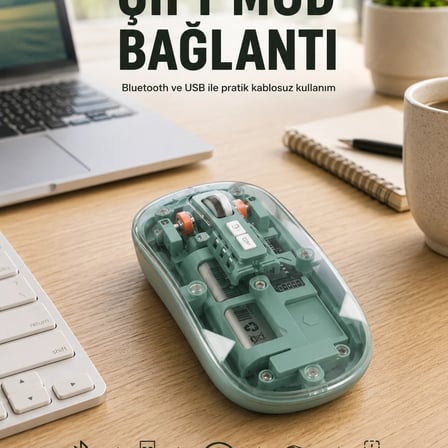 Pilli Kablosuz Mouse Bluetooth Ve Usb Uyumlu Sessiz Tıklama Yeni Nesil