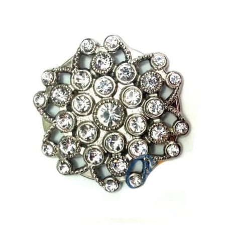 Taşlı Yuvarlak Broş, Sandık Süsü 4,5 Cm - Nikel, 1 Adet