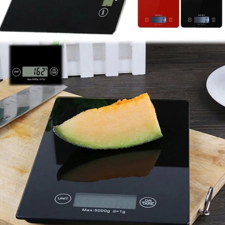 Dijital Mutfak Tartısı - 5 Kg Kapasite, 1 Gram Hassasiyet, Şık Siyah Cam Tasarım