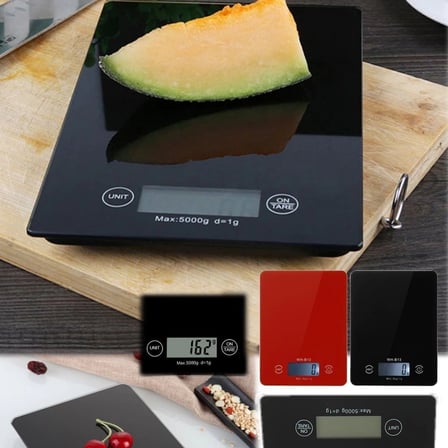 Dijital Mutfak Tartısı - 5 Kg Kapasite, 1 Gram Hassasiyet, Şık Siyah Cam Tasarım