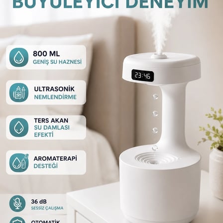 Dekoratif Hava Nemlendirici 800 Ml Sessiz Aroma Difüzör Anti Yerçekimi Su Efektli