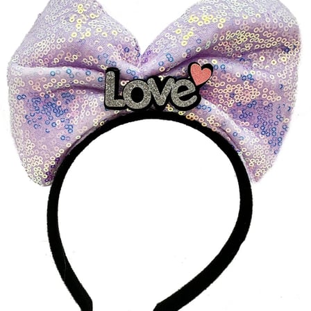 Led Işıklı 3 Farklı Fonksiyonda Yanan Gümüş Love Yazılı Lila Fiyonk Taç 20x17 Cm
